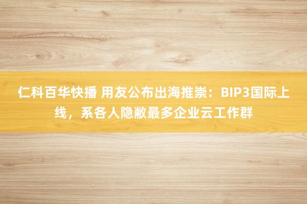 仁科百华快播 用友公布出海推崇：BIP3国际上线，系各人隐敝最多企业云工作群